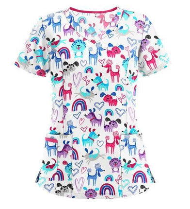 Women Cartoon Cat Dog Pet Nursing Scrub - Mad Fly Essentials