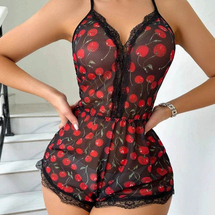 Women Floral Print Pajama Nightwear Romper - Mad Fly Essentials