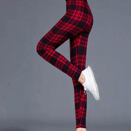 Women High-Elasticity Plaid Fitness Leggings - Mad Fly Essentials