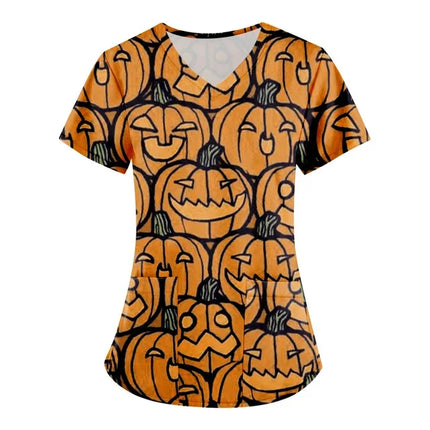 Nursing Scrub Women Halloween Black Cat Vet Medical Scrubs - Nursing Scrub - Hennar - Mad Fly Essentials