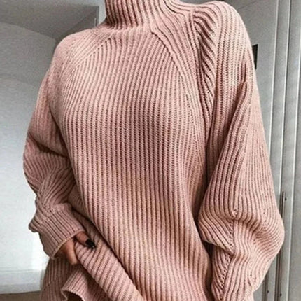 Women Turtleneck Casual Pink Mini Sweater Dress