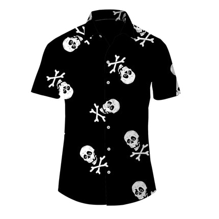Men Hawaiian 3D Lapel Skull Party Shirts