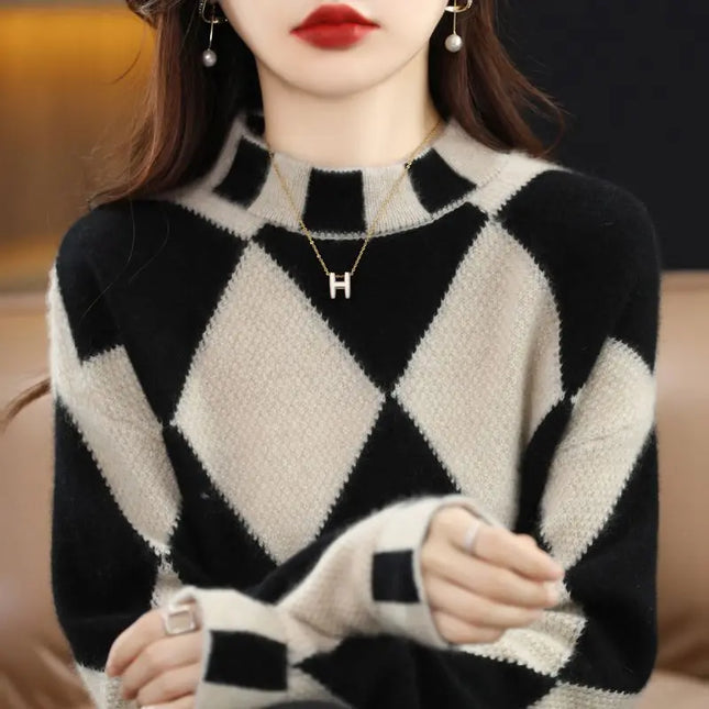 Women Irregular Color Contrast French-Style Sweater
