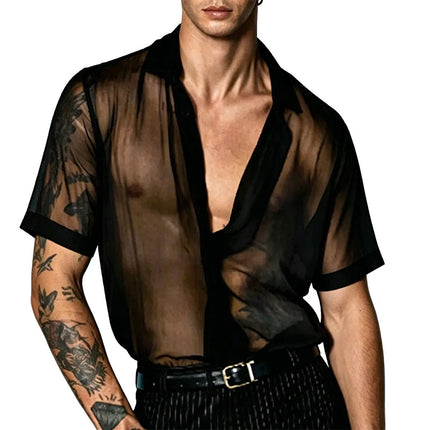 Mens Clubwear Cuban Collar Transparent Party Tops - Mens Clubwear - Cailaoban - Mad Fly Essentials