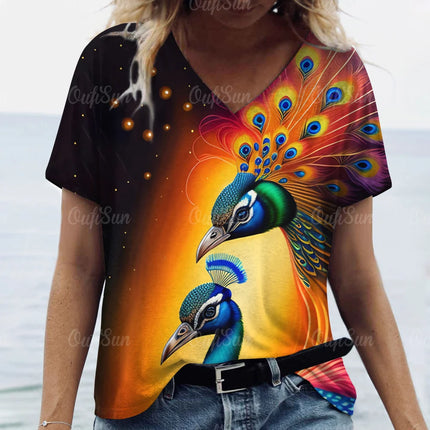 Women 3D Fashion Peacock Animal Summer Tees