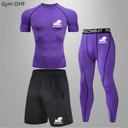 Men's Solid Purple Fitness Compression Set