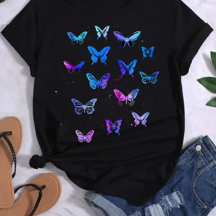 Women Butterfly Summer Short Graphic Tees