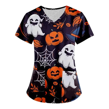 Nursing Scrub Women Halloween Black Cat Vet Medical Scrubs - Nursing Scrub - Hennar - Mad Fly Essentials