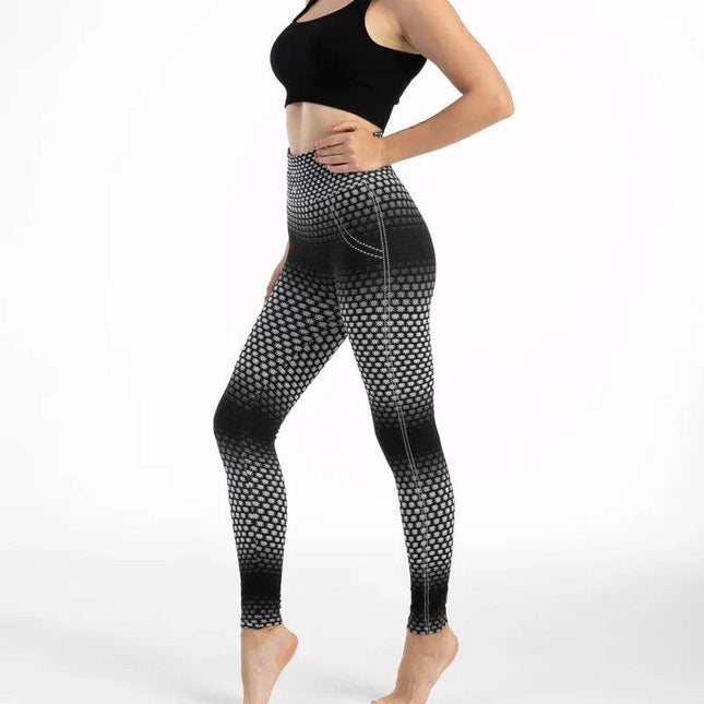 Women Grey Honeycomb High Elastic Tight Leggings - Mad Fly Essentials