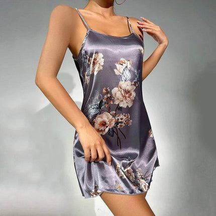 Women Sleeveless Butterfly Lace Silk Nightgown - Mad Fly Essentials