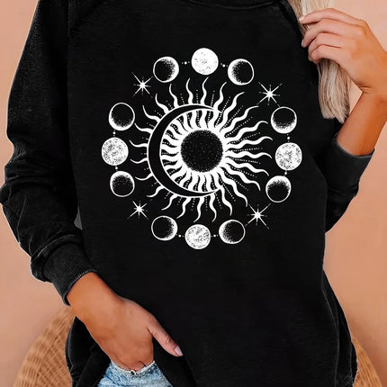Women O-Neck Long Sun Astrology Design Hoodies