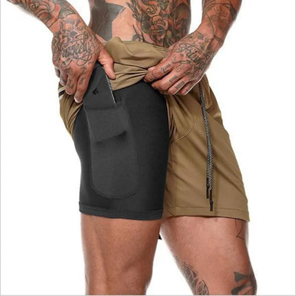 Men Double Layer Quick-Dry Fitness Shorts