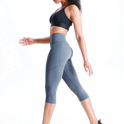 Women Tummy-Control High-Waist Pocket Solid Fitness Shorts