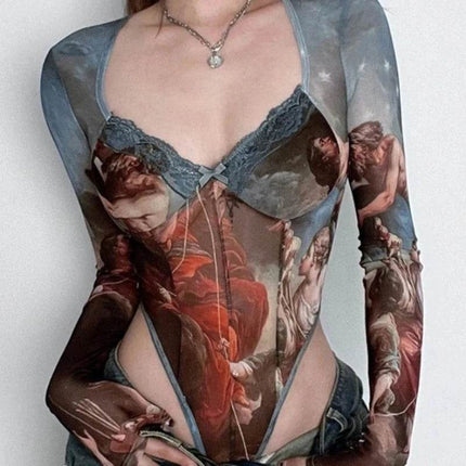 Women Vintage Bodysuit See Through Romper - Mad Fly Essentials