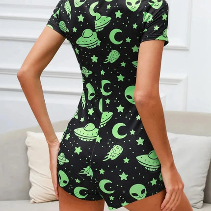 Women UFO Alien 3D Short Pajama Sleepwear Romper