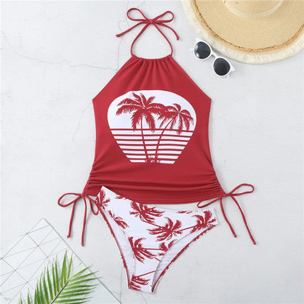 Tankini Set Women Low Waist Palm Tree Tankini - Tankini Set - mandylandy - Mad Fly Essentials