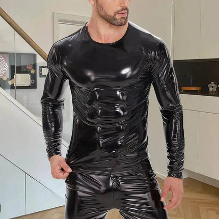 INS GOTH Leather Wear Wet Look Zipper Party Tops Men Clubwear - Mad Fly Essentials