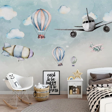 Custom 3D Cartoon Airplane Space Mural Wallpaper