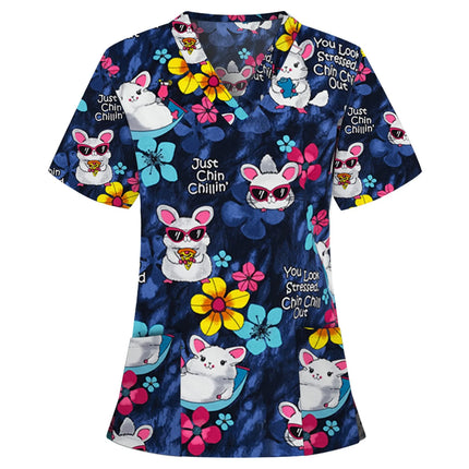 Nursing Scrub Women V-Neck Hearts Pet Spa Scrub - Nursing Scrub - Animal Unicorn - Mad Fly Essentials