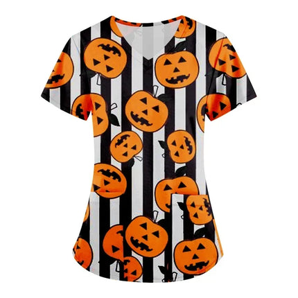 Nursing Scrub Women Halloween Black Cat Vet Medical Scrubs - Nursing Scrub - Hennar - Mad Fly Essentials