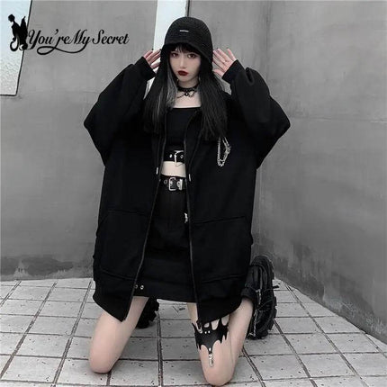Women Gothic Punk Black Long Hoodies - Mad Fly Essentials