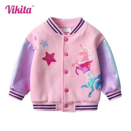 Girls Spring 2024 Unicorn Animal Sequin Casual Jacket
