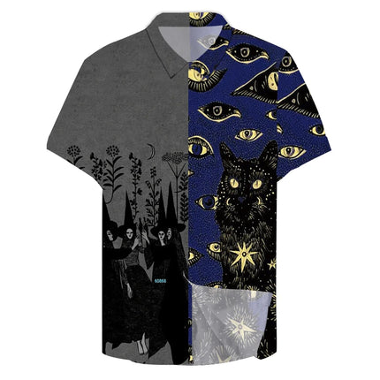 Hawaiian Shirt Men 3D Cat Vintage Astrology Tee - Hawaiian Shirt - Trendsetter - Mad Fly Essentials