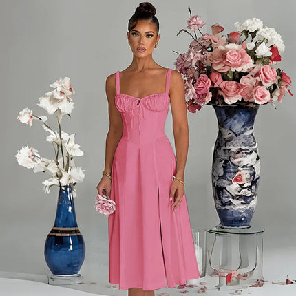 Midi Dress Women Summer Floral Blue Dress - Midi Dress - Gothica - Mad Fly Essentials