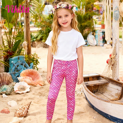 Fitness Leggings Baby Girl Mermaid Scale 2-12Y Leggings - Leggings - Hibiscusara - Mad Fly Essentials