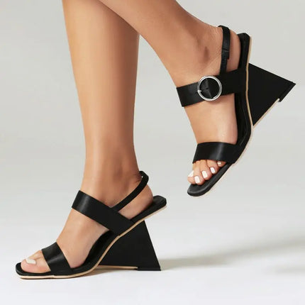 Women Square Toe 11cm Buckle Strap Sandals