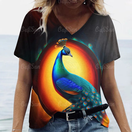 Women 3D Fashion Peacock Animal Summer Tees