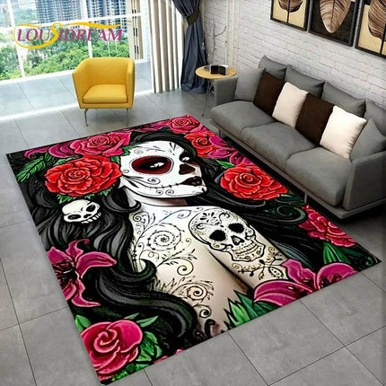 3D Gothic Horror Skull Dead Girl Area Rug - Mad Fly Essentials