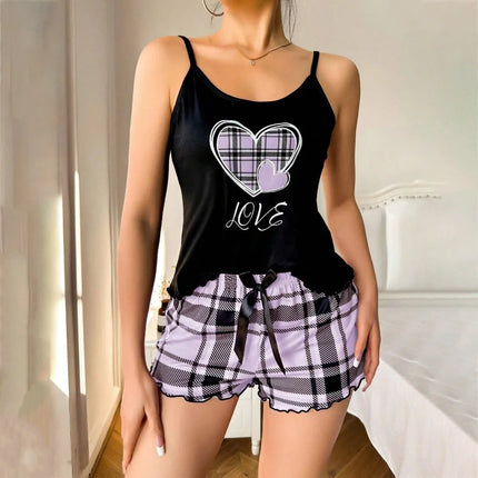 Pajama Set Women Spaghetti Plus Plaid Pajamas - Pajama Set - Lazysorry - Mad Fly Essentials
