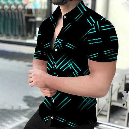 Men Business Casual Black Green 3D Lapel Shirts