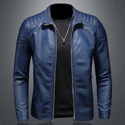 Men 2024 Spring Leather Motorcycle Stand Collar Jacket