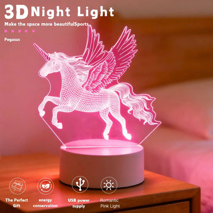 LED Night Light USB Pink Pegasus Unicorn Desk Lamp - Safe HID Light - LED Night Light - Mad Fly Essentials