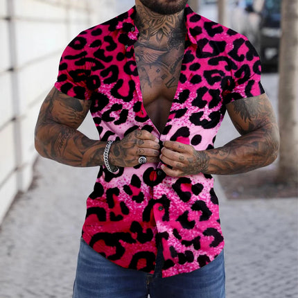 Men Vintage Turn Down Collar Leopard Shirts