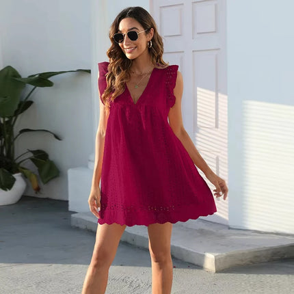 Mini Dress Women Lace Jacquard Hollow Pocket Dress - Mini Dress - Suit Set - Mad Fly Essentials