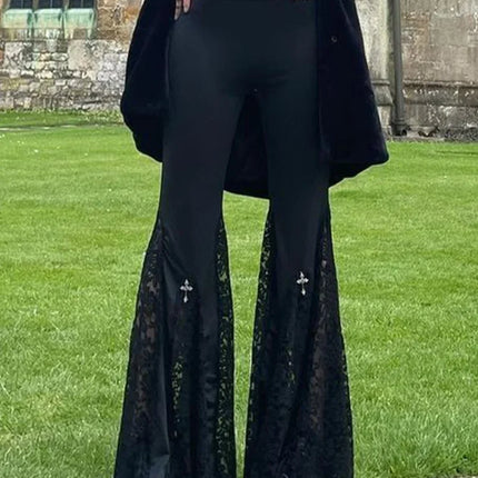 Women Gothic High-Waist Elastic Black Flared Pants