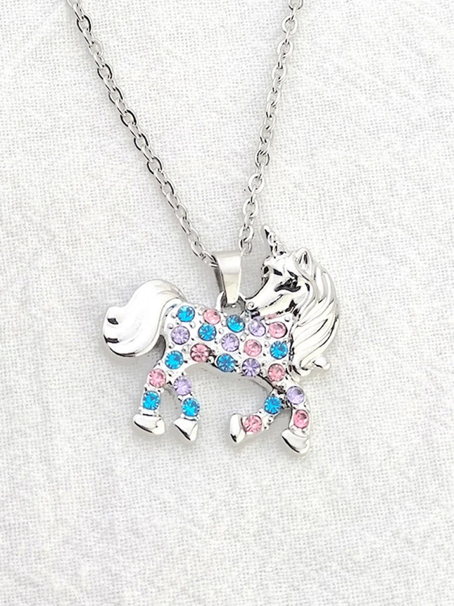 Women Girl Unicorn Animal Crystal Pendant Necklace