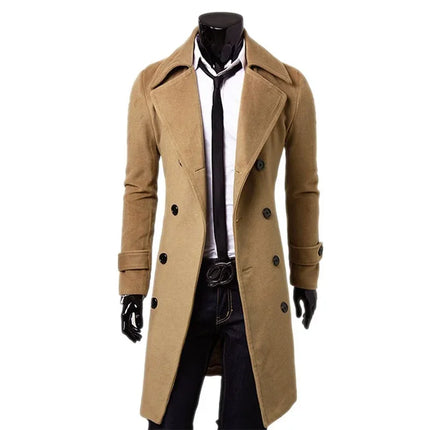 Men Double-Breasted Solid Trench Coat