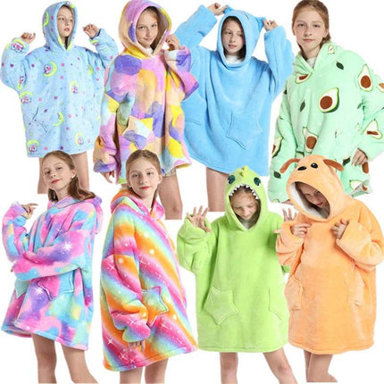 Kids Girl Unicorn Animal Sherpa Hoodies Blankets - Mad Fly Essentials