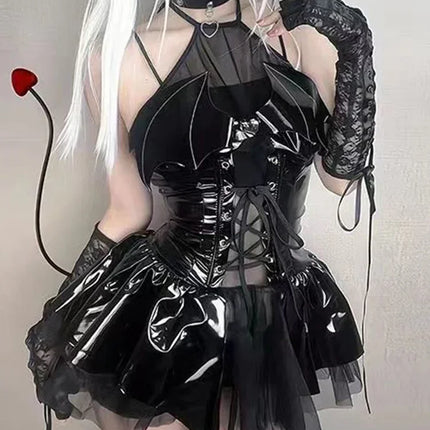 Costume Dress Women Hollow Gothic Leather Dress - Costume Dress - AltGoth - Mad Fly Essentials