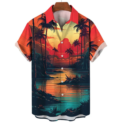 Men 2024 Summer Coconut Tiki Vacation Hawaiian Beach Shirts
