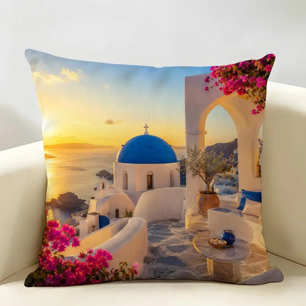 Pillows Decor Santorini Landscape Plush Pillow - Pillows Decor - Wandering Tribe - Mad Fly Essentials