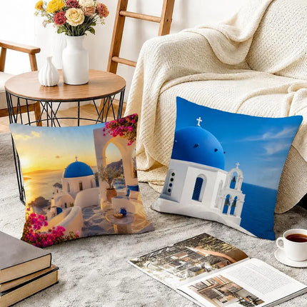 Pillows Decor Santorini Landscape Plush Pillow - Pillows Decor - Wandering Tribe - Mad Fly Essentials