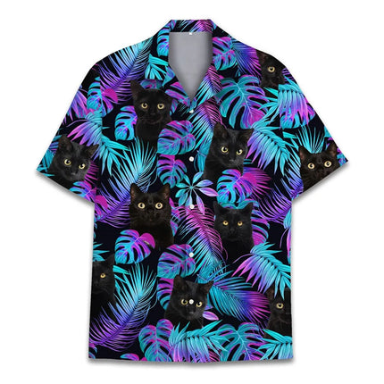 Men Animal Cat Pattern 3D Lapel Shirts