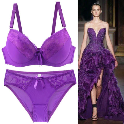 Lingerie Set Women Purple Pink Lace Thong Intimates Set - Lingerie Set - Ellolace - Mad Fly Essentials