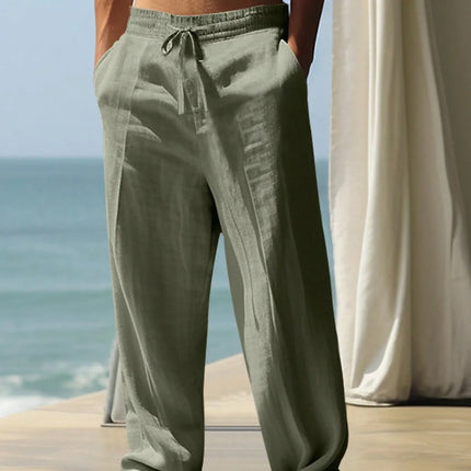 Pants Men Linen Elastic Drawstring Beach Pants - Pants - TrendSetter - Mad Fly Essentials