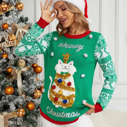Sweater Women Black Cat Christmas Outerwear - Sweater - Goocheer - Mad Fly Essentials